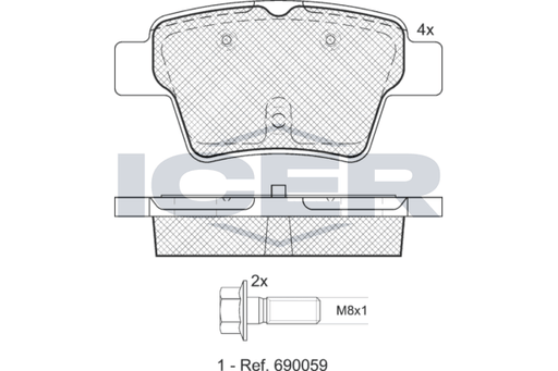 Rear Brake Pad Set Icer Peugeot 307 (3A/