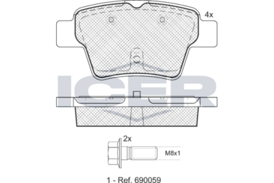 Rear Brake Pad Set Icer Peugeot 307 (3A/