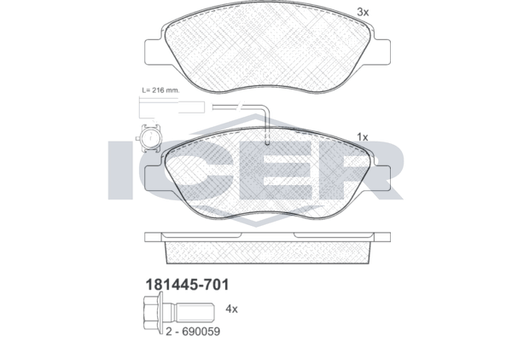 Brake Pad Set Front Icer Fiat Tipo