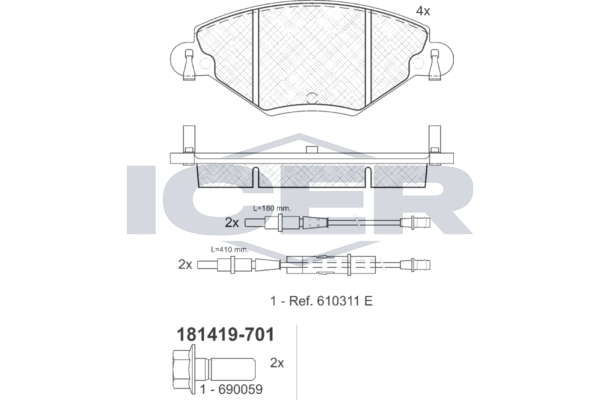 Front Brake Pad Set Icer Citroen C5