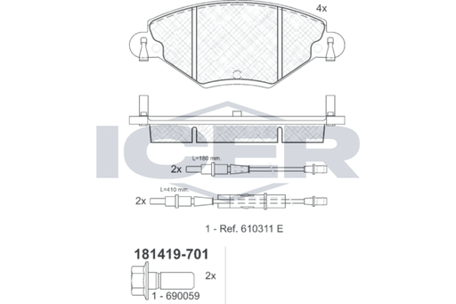 Front Brake Pad Set Icer Citroen C5