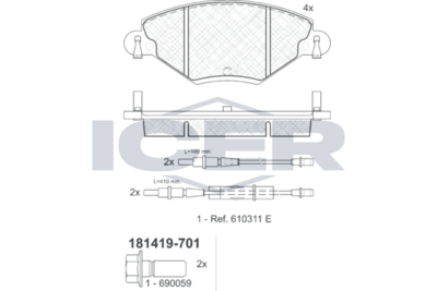 Front Brake Pad Set Icer Citroen C5